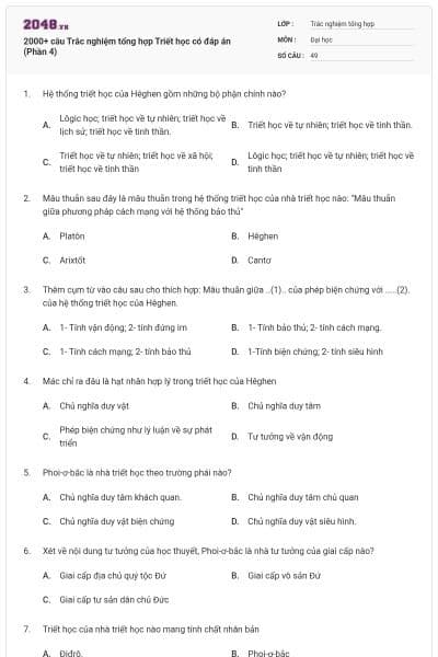 2000+ câu Trắc nghiệm tổng hợp Triết học có đáp án (Phần 4)