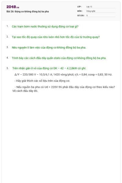 Bài 26: Động cơ không đồng bộ ba pha