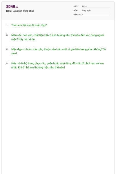 Bài 2: Lựa chọn trang phục