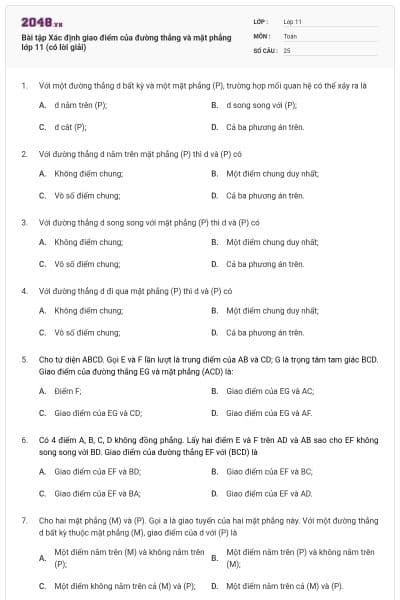 Bài tập Xác định giao điểm của đường thẳng và mặt phẳng lớp 11 (có lời giải)