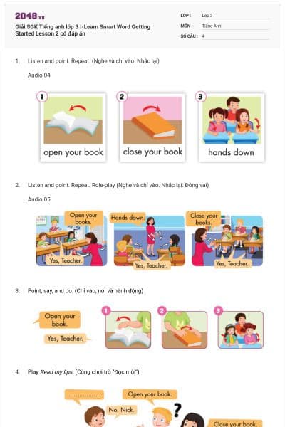 Giải SGK Tiếng anh lớp 3 I-Learn Smart Word Getting Started Lesson 2 có đáp án
