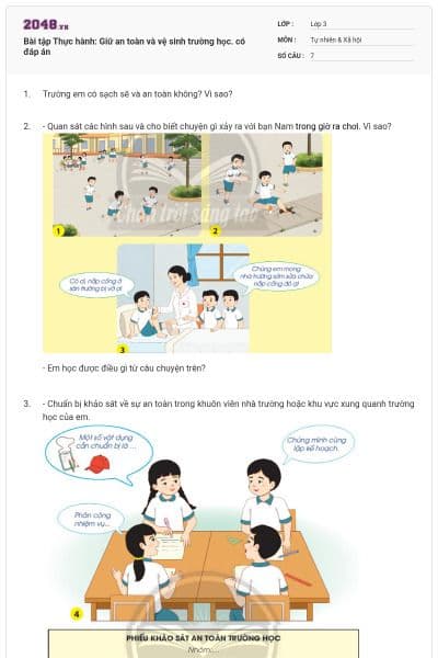Bài tập Thực hành: Giữ an toàn và vệ sinh trường học. có đáp án