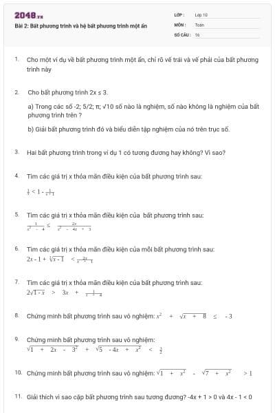 Bài 2: Bất phương trình và hệ bất phương trình một ẩn