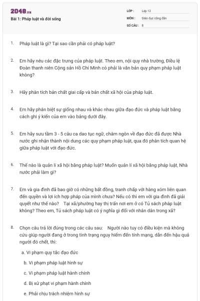 Bài 1: Pháp luật và đời sống
