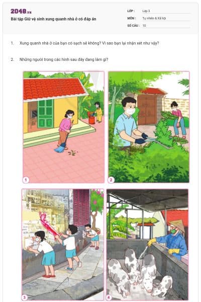 Bài tập Giữ vệ sinh xung quanh nhà ở có đáp án