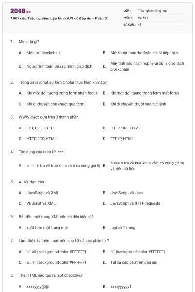 100+ câu Trắc nghiệm Lập trình API có đáp án - Phần 3