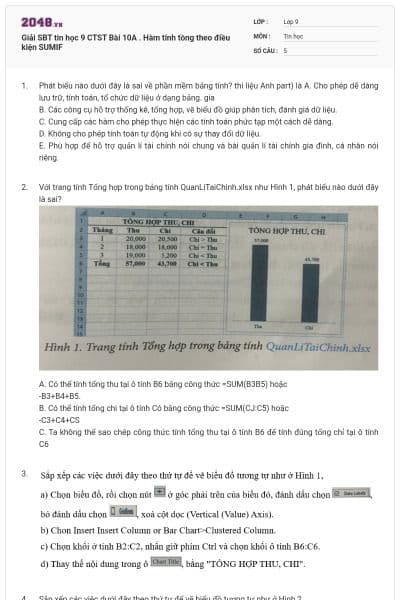 Giải SBT tin học 9 CTST Bài 10A . Hàm tính tồng theo điều kiện SUMIF