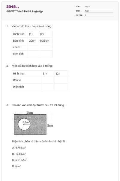Giải VBT Toán 5 Bài 98: Luyện tập