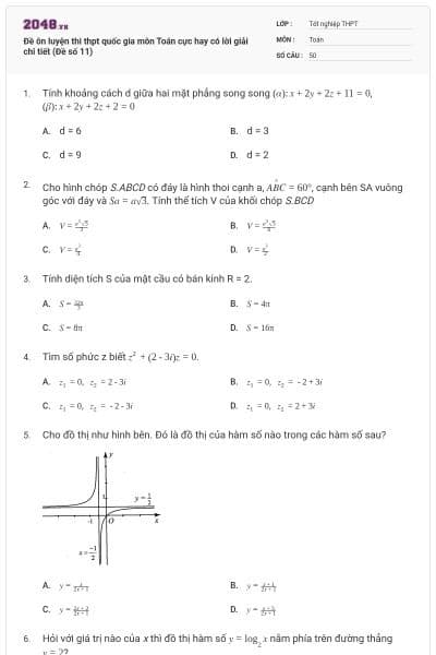 Đề ôn luyện thi thpt quốc gia môn Toán cực hay có lời giải chi tiết (Đề số 11)