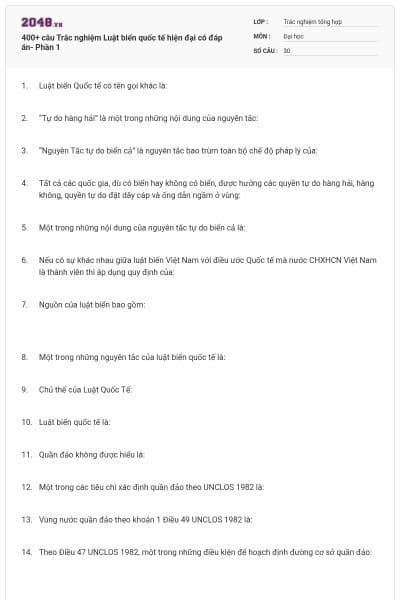 400+ câu Trắc nghiệm Luật biển quốc tế hiện đại có đáp án- Phần 1