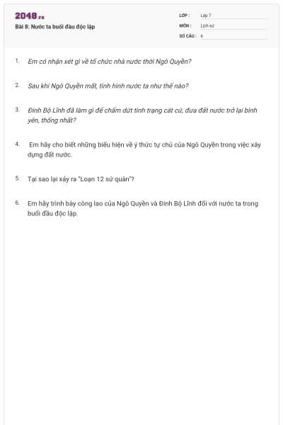 Bài 8: Nước ta buổi đầu độc lập