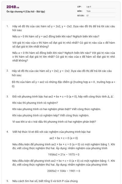 Ôn tập chương 4 (Câu hỏi - Bài tập)