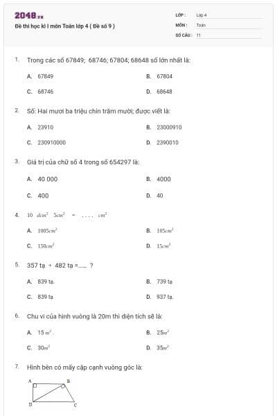 Đề thi học kì I môn Toán lớp 4 ( Đề số 9 )
