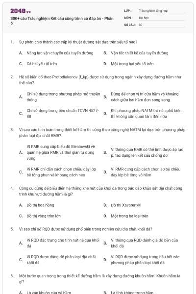 300+ câu Trắc nghiệm Kết cấu công trình có đáp án - Phần 6