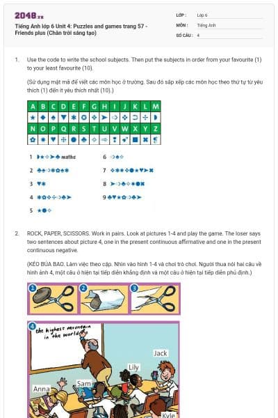 Tiếng Anh lớp 6 Unit 4: Puzzles and games trang 57 - Friends plus (Chân trời sáng tạo)