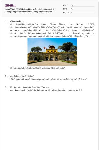 Soạn Văn 9 CTST Nhiều giá trị khảo cổ từ Hoàng thành Thăng Long cần được UNESCO công nhận  có đáp án