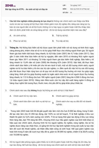 Bài tập tổng ôn KTPL - An sinh xã hội có đáp án