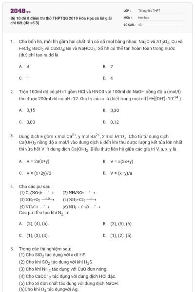 Bộ 10 đề 8 điểm thi thử THPTQG 2019 Hóa Học có lời giải chi tiết (đề số 3)