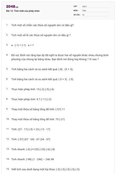 Bài 12: Tính chất của phép nhân