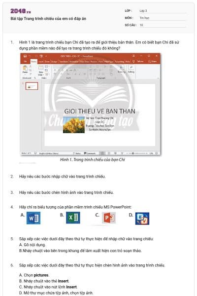 Bài tập Trang trình chiếu của em có đáp án