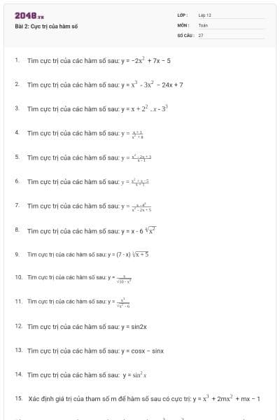 Bài 2: Cực trị của hàm số