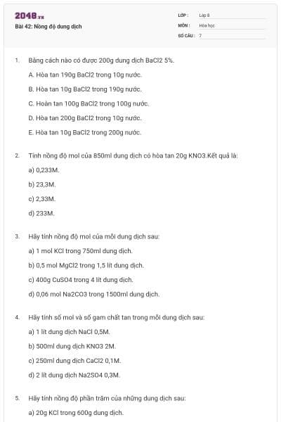 Bài 42: Nồng độ dung dịch