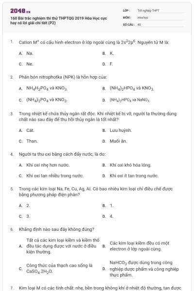 160 Bài trắc nghiệm thi thử THPTQG 2019 Hóa Học cực hay có lời giải chi tiết (P2)