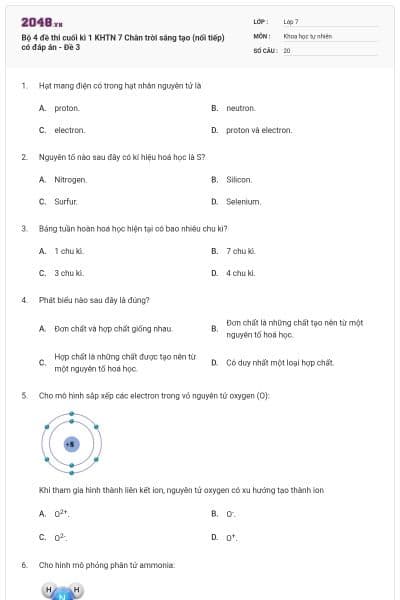 Bộ 4 đề thi cuối kì 1 KHTN 7 Chân trời sáng tạo (nối tiếp) có đáp án - Đề 3