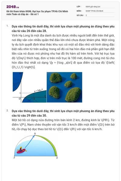 Đề thi tham khảo ĐGNL Đại học Sư phạm TP.Hồ Chí Minh môn Toán có đáp án - Đề số 1