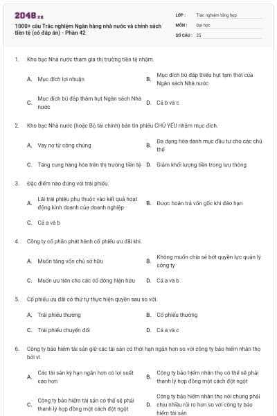 1000+ câu Trắc nghiệm Ngân hàng nhà nước và chính sách tiền tệ (có đáp án) - Phần 42
