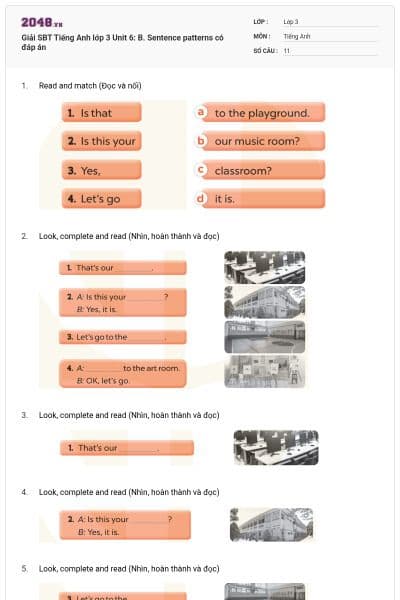 Giải SBT Tiếng Anh lớp 3 Unit 6: B. Sentence patterns có đáp án