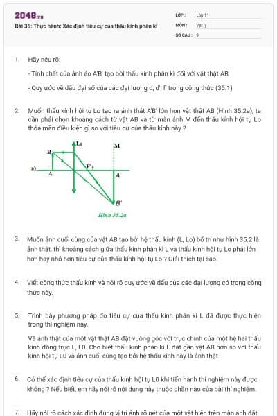 Bài 35: Thực hành: Xác định tiêu cự của thấu kính phân kì
