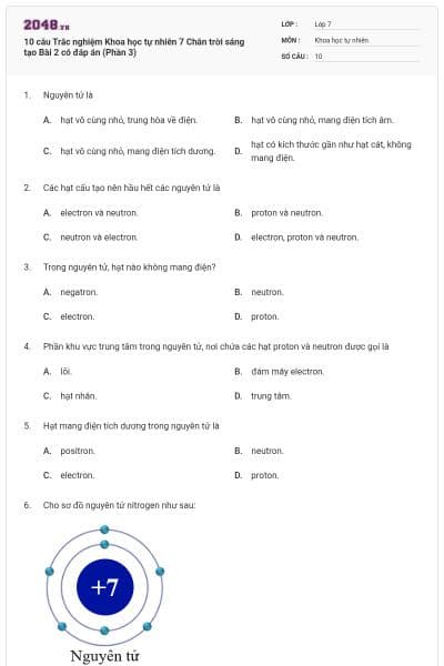 10 câu Trắc nghiệm Khoa học tự nhiên 7 Chân trời sáng tạo Bài 2 có đáp án (Phần 3)