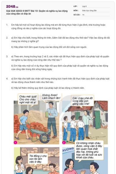 Giải SGK GDCD 8 KNTT Bài 10: Quyền và nghĩa vụ lao động của công dân có đáp án