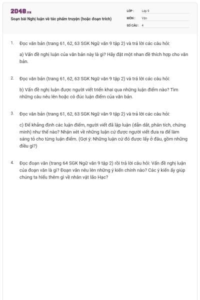 Soạn bài Nghị luận về tác phẩm truyện (hoặc đoạn trích)
