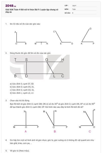 Giải SGK Toán 4 Kết nối tri thức Bài 9: Luyện tập chung có đáp án