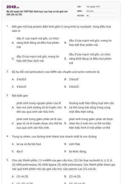 Bộ đề luyện thi THPTQG Sinh học cực hay có lời giải chi tiết (đề số 29)
