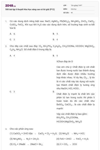 500 bài tập lí thuyết Hóa Học nâng cao có lời giải (P12)