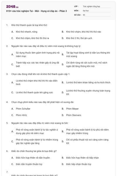 810+ câu trắc nghiệm Tai - Mũi - Họng có đáp án - Phần 3