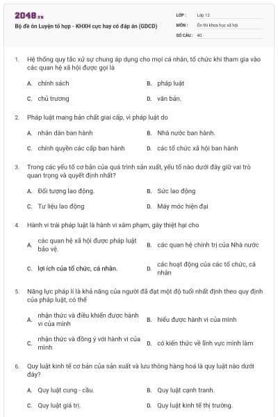 Bộ đề ôn Luyện tổ hợp - KHXH cực hay có đáp án (GDCD)