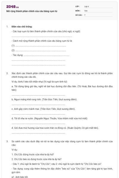 Mở rộng thành phần chính của câu bằng cụm từ