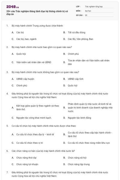 20+ câu Trắc nghiệm Đảng lãnh đạo hệ thống chính trị có đáp án