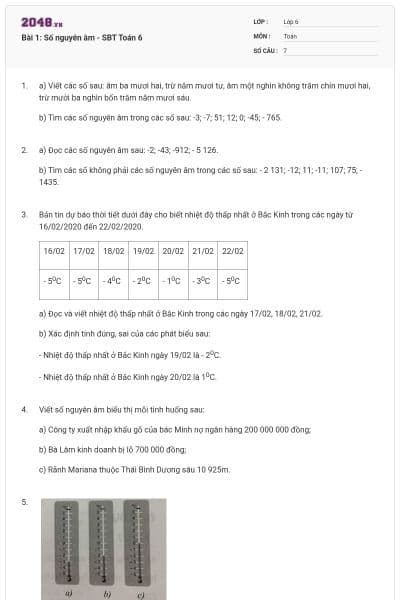 Bài 1: Số nguyên âm - SBT Toán 6