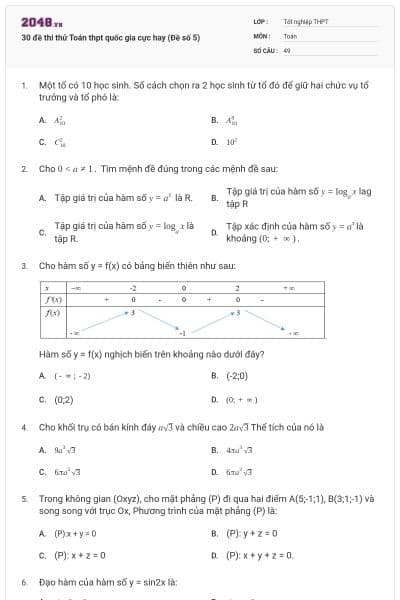 30 đề thi thử Toán thpt quốc gia cực hay (Đề số 5)