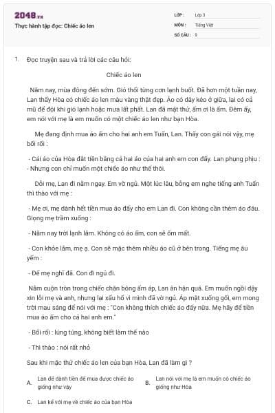 Thực hành tập đọc: Chiếc áo len