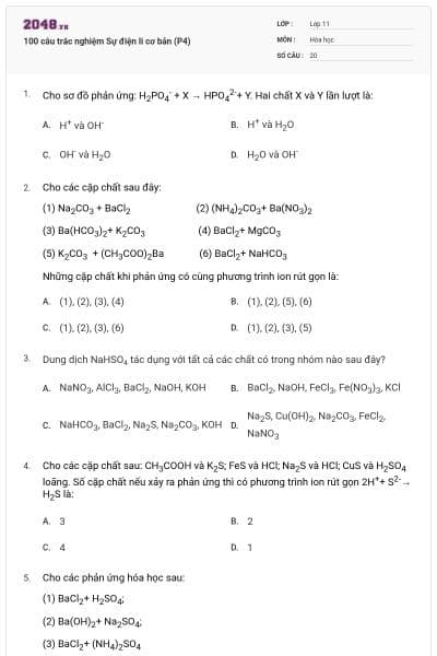 100 câu trắc nghiệm Sự điện li cơ bản (P4)