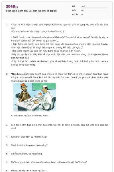 Soạn văn 8 Cánh diều Cái kính (Nê-xin) có đáp án