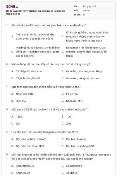 Bộ đề luyện thi THPTQG Sinh học cực hay có lời giải chi tiết (đề số 3)