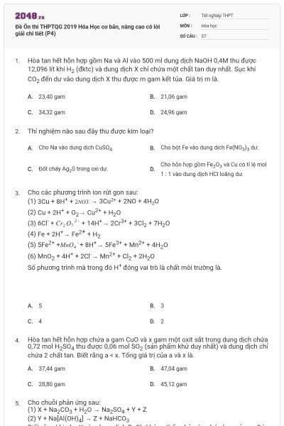 Đề Ôn thi THPTQG 2019 Hóa Học cơ bản, nâng cao có lời giải chi tiết (P4)
