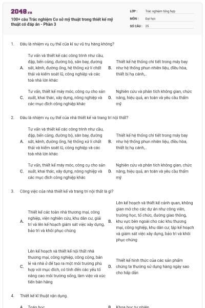 100+ câu Trắc nghiệm Cơ sở mỹ thuật trong thiết kế mỹ thuật có đáp án - Phần 3